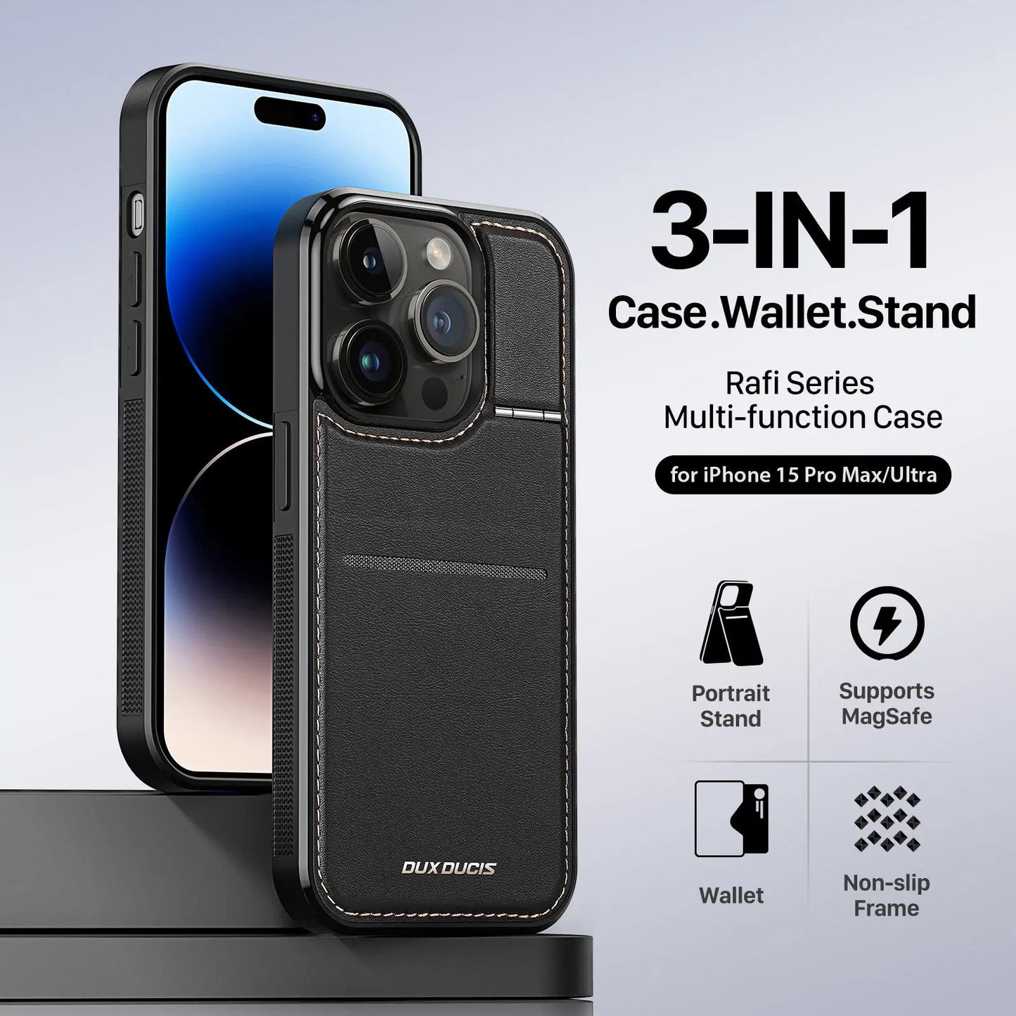 3 in 1 Multifunctional Wallet Case for iPhone 15