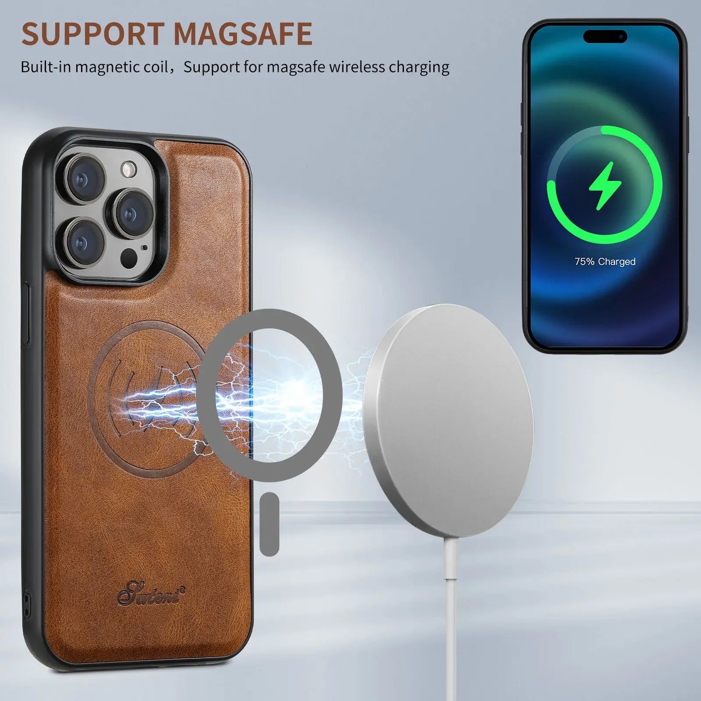 2 in1 Magnetic PU Leather Case for iPhone 15