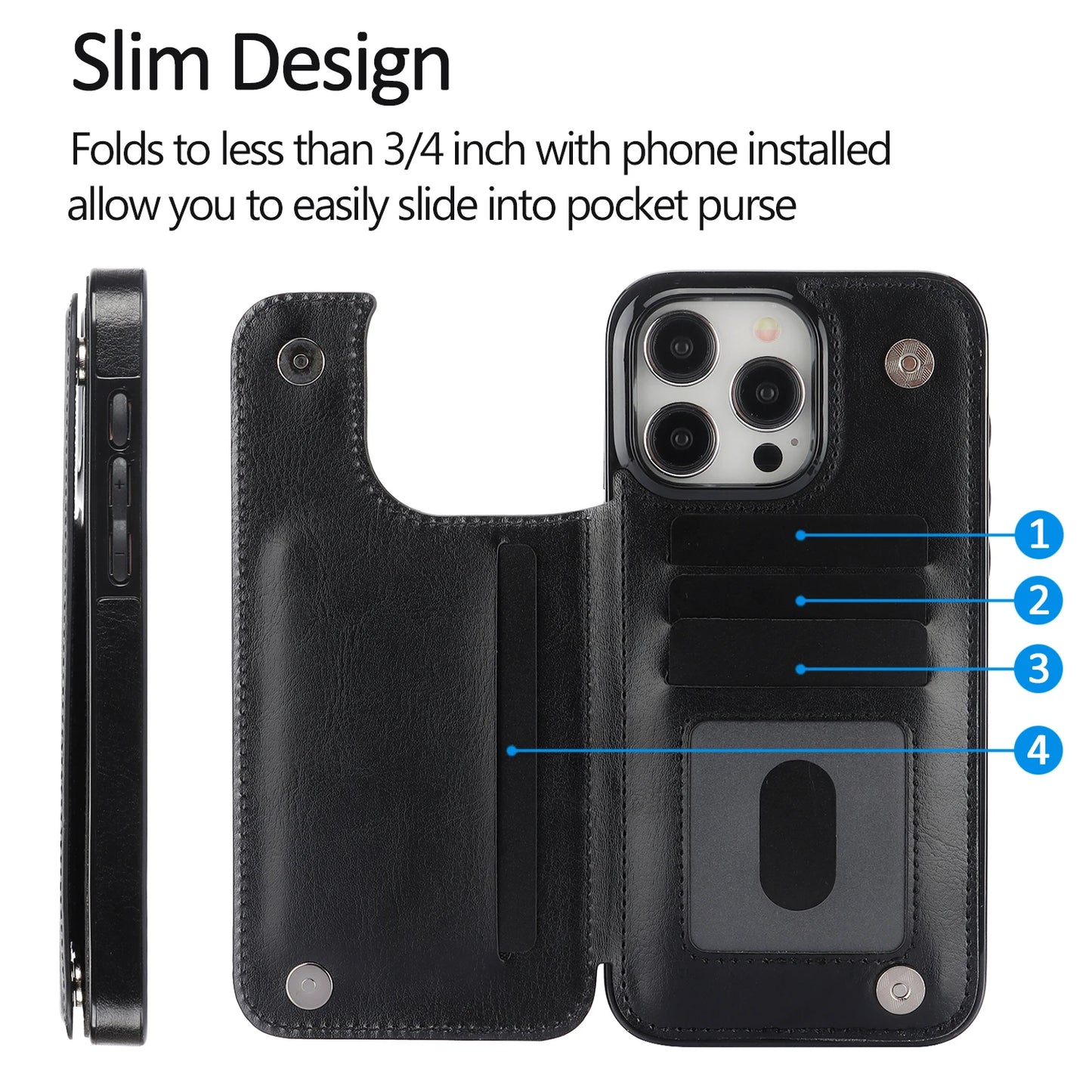 Wallet Case with Card Slots PU Leather for iPhone 15