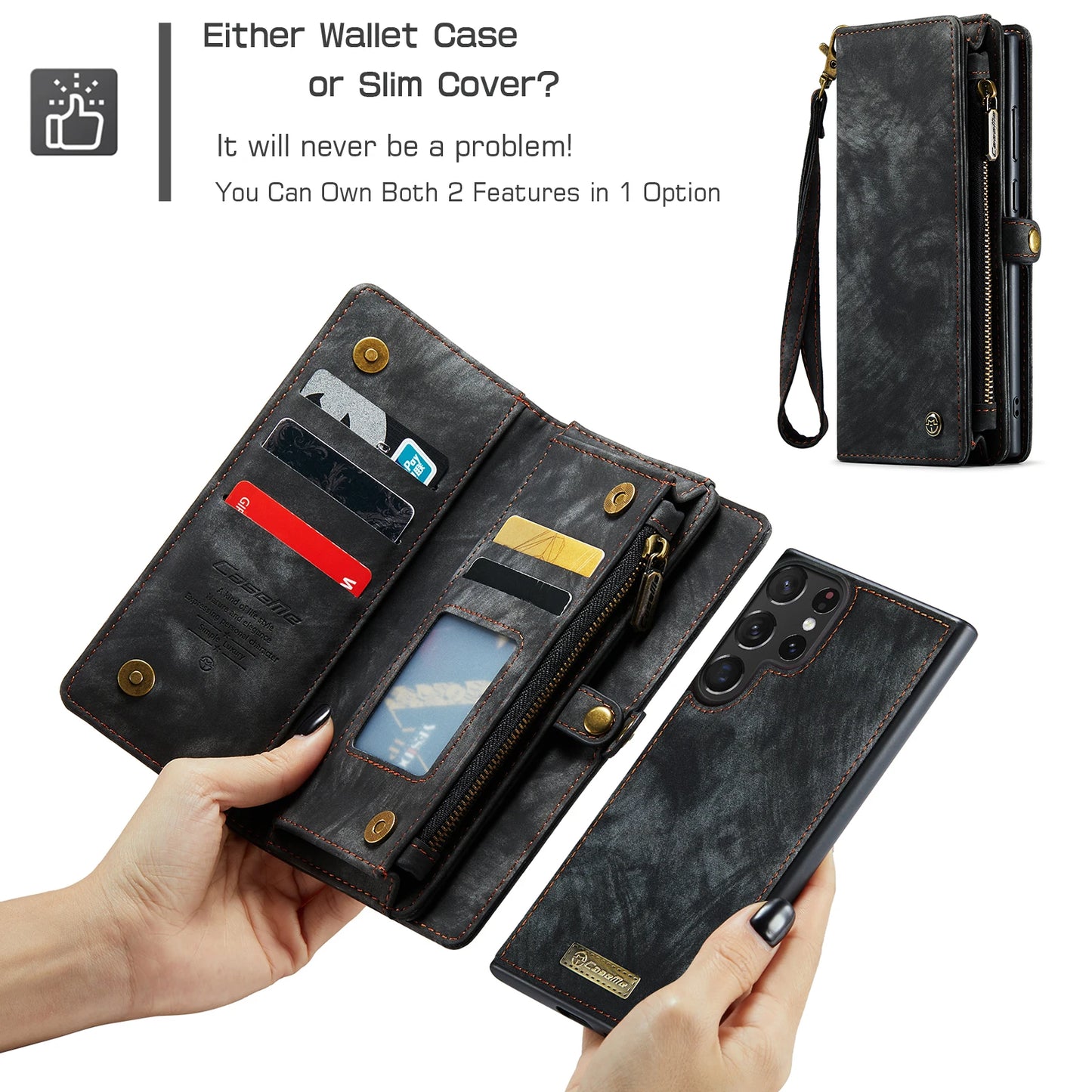 [2-in-1] PU Leather Case for Samsung Galaxy S23 S22 S21 Ultra