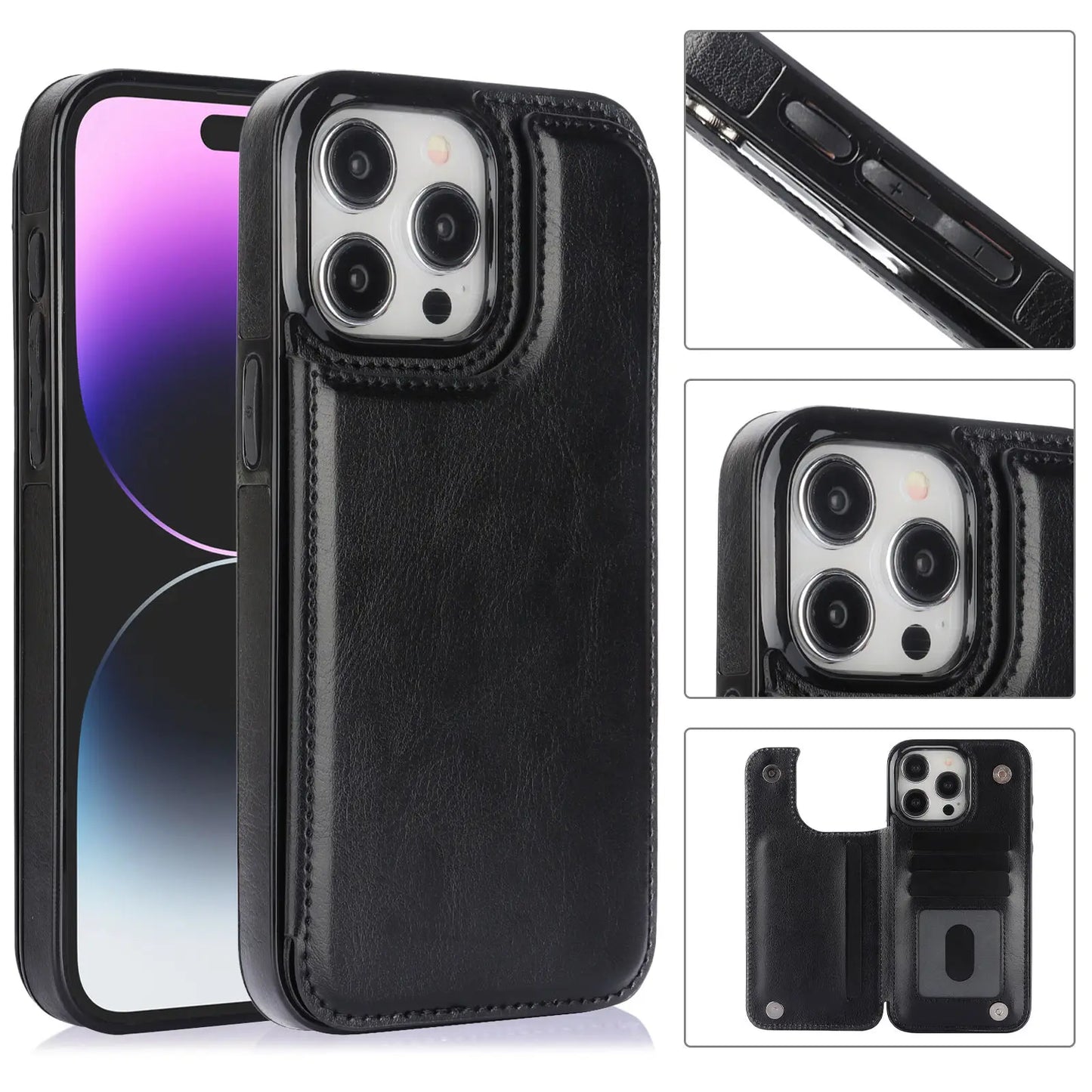 Double Buckle Leather Case for iPhone 15