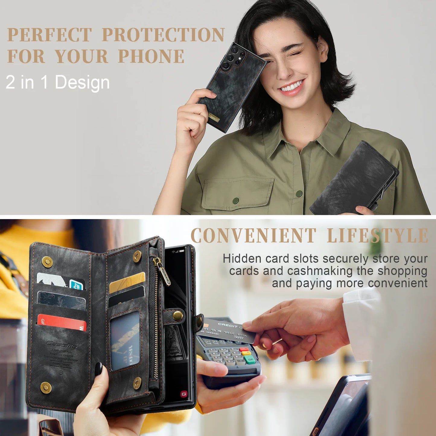 [2-in-1] PU Leather Case for Samsung Galaxy S23 S22 S21 Ultra