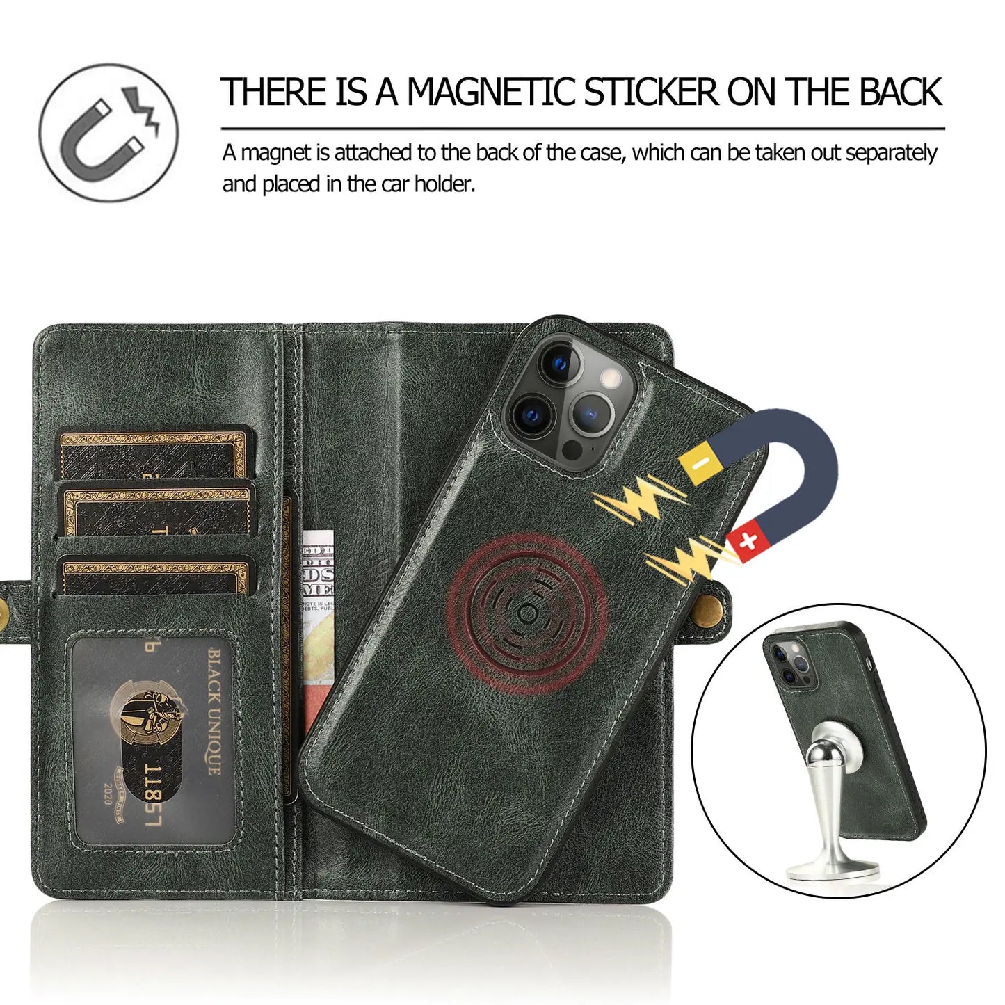 Magnetic split Wallet Case for iPhone 11